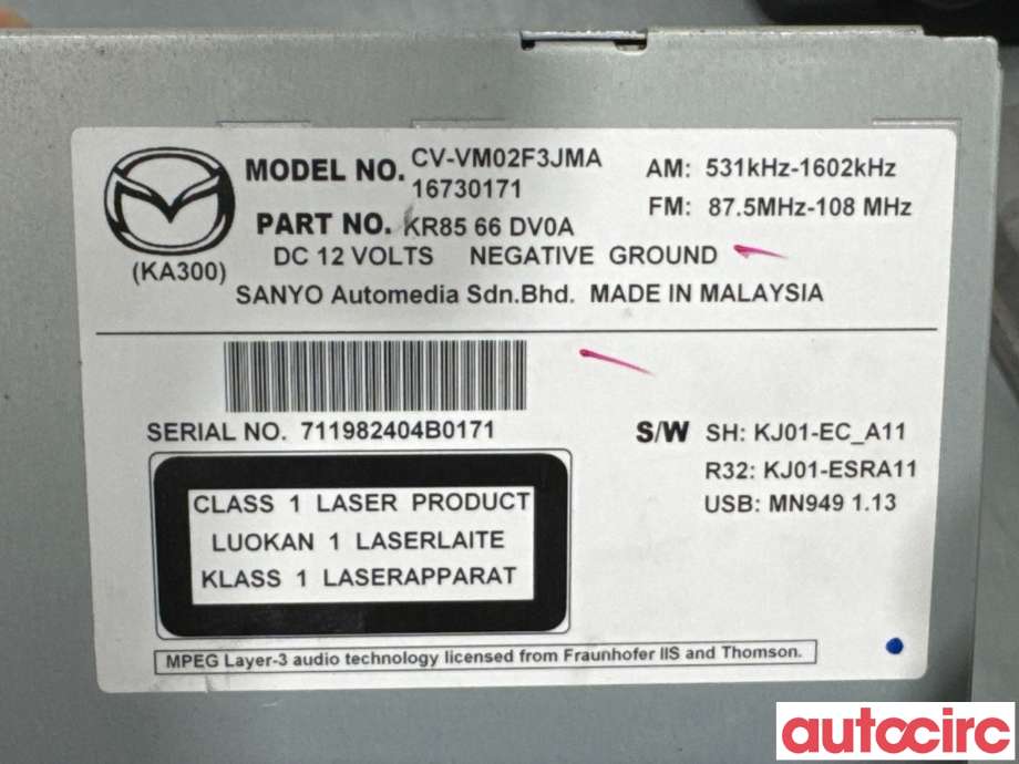 Bilstereo til Mazda CX-5 2012-2017 (Type I) (MAZDA|KR85-66-DV0B|CV-VM02F3JMA|KR85-66-DV0A)