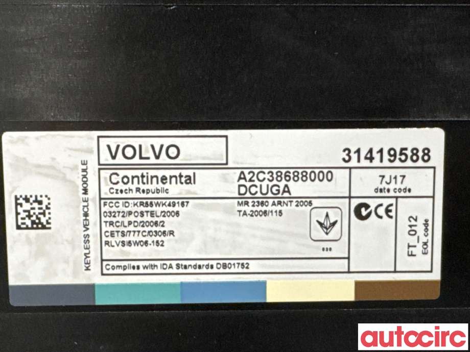 Styreenhet nøkkelfri/keyless til Volvo V60/V60 CC 2013-2018 (Type I, Fase 2)  (VOLVO|31419588|A2C38688000)