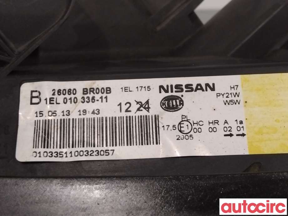 Frontlykt venstre halogen til Nissan Qashqai 2010-2014 (Type I, Fase 2) (NISSAN|26060BR00B)