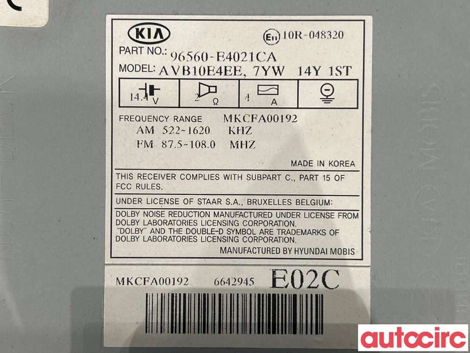 Bilstereo til Kia Soul 2014-2019 (Type II) (KIA|96560E4021CA)