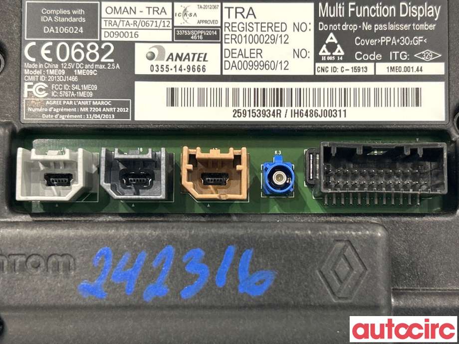 Instrument kjørecomputer til Renault Zoe 2013-2019 (Fase 1)  (RENAULT|259153934R)