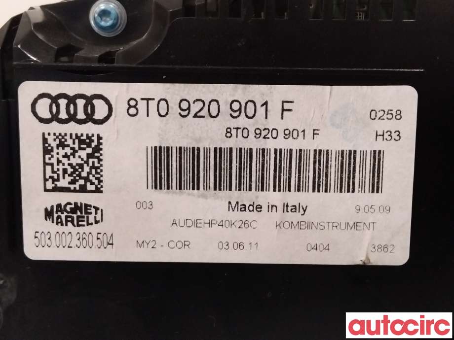 Instrumentpanel til Audi A5 2007-2016 (Type I) (AUDI|8T0920901G|8T0920901F|8T0920901GX)