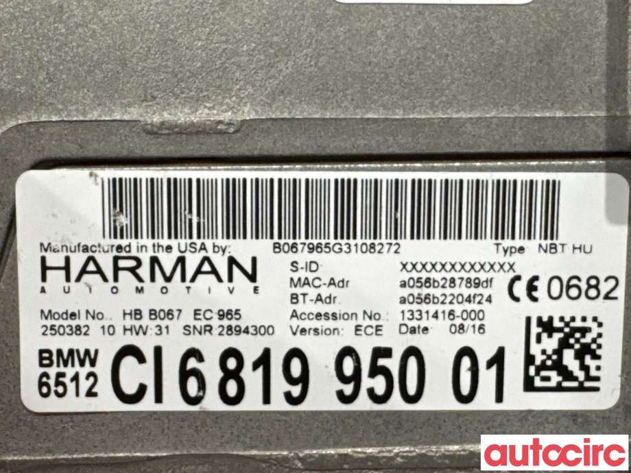 Bilstereo til BMW X3 2010-2017 (F25) (F25) (BMW|65126826790|NBTHU|6512CI6819950)