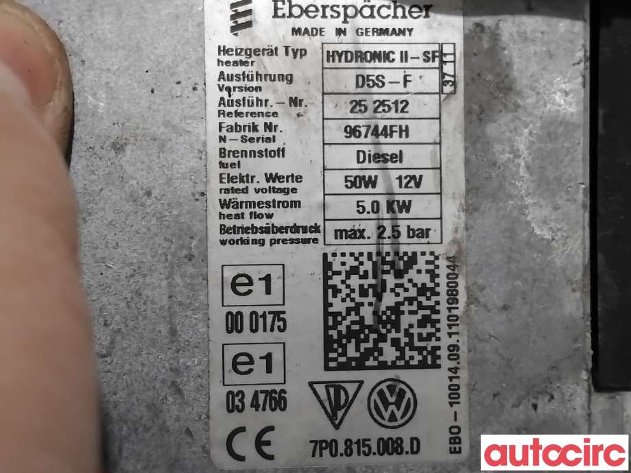 Dieselvarmer til Porsche Cayenne 2010-2017 (92A) (92A) (PORSCHE|95857280111|7P0815008D|95857280113)