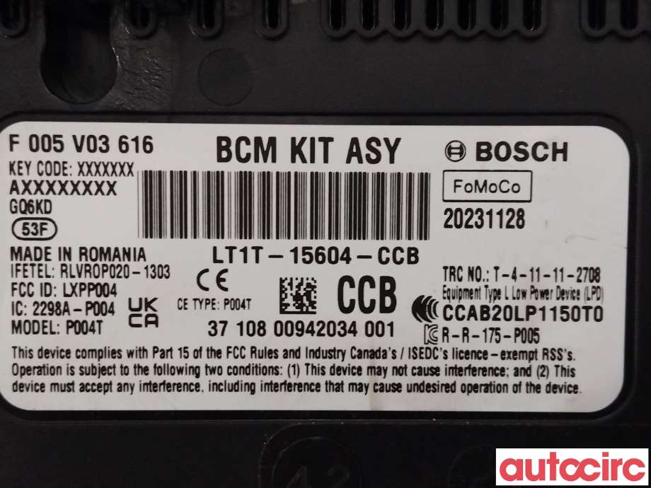 Styreenhet comfort (BCM) til Ford Transit Connect 2018-->> Type II, Fase 2  (FORD|2537302|LT1T-15604-CCB)