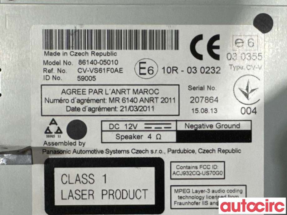 Bilstereo navigasjon til Toyota Avensis 2009-2015 (Type III, Fase 1) (TOYOTA|8614005010|CV-VS61F0AE|86140-05010)