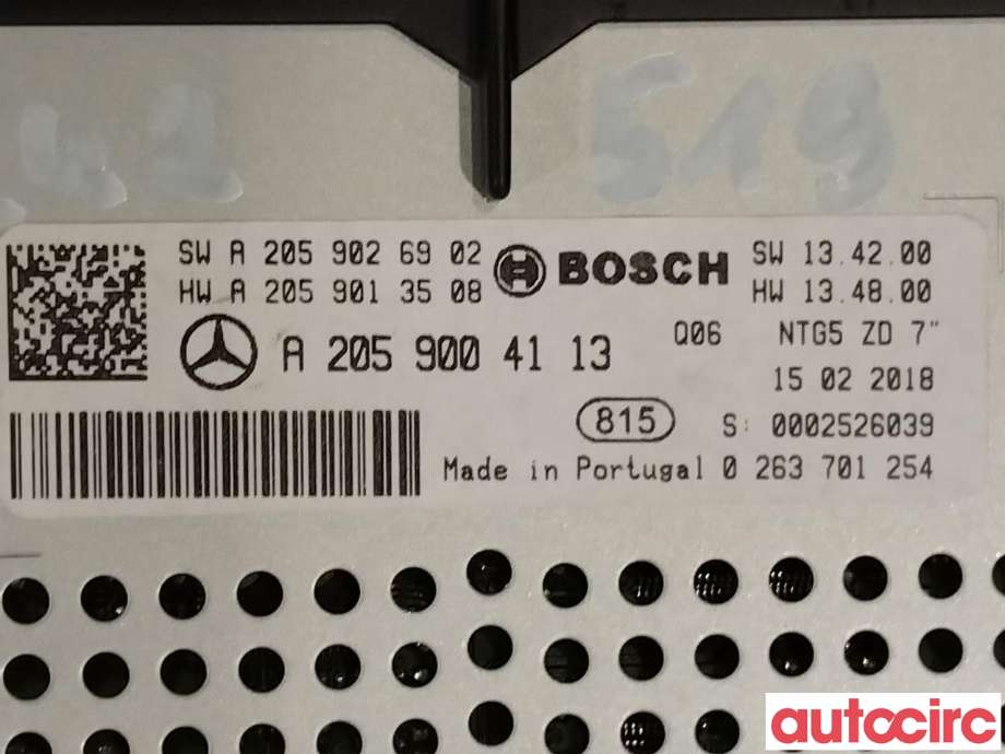 Multimedia display (MCU - Media Controller Unit) til Mercedes C-Klasse 2018-2021 (Fase 2) (W205) (W205) (MERCEDES|A2059004113)