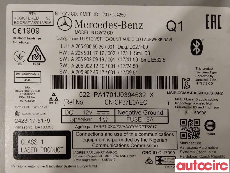Bilstereo til Mercedes C-Klasse 2018-2021 (Fase 2) (W205) (W205) (MERCEDES|A2059005036)