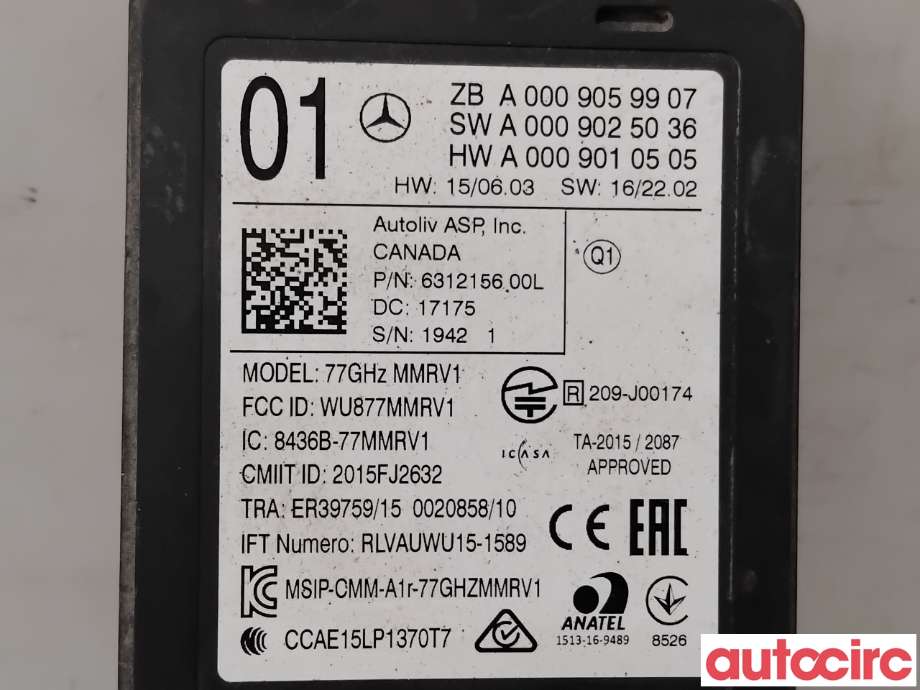 Sensor radar til Mercedes E-Klasse 2016-2023 (W213) (W213) (MERCEDES|A0009059907|MMRV1|A0009052611)