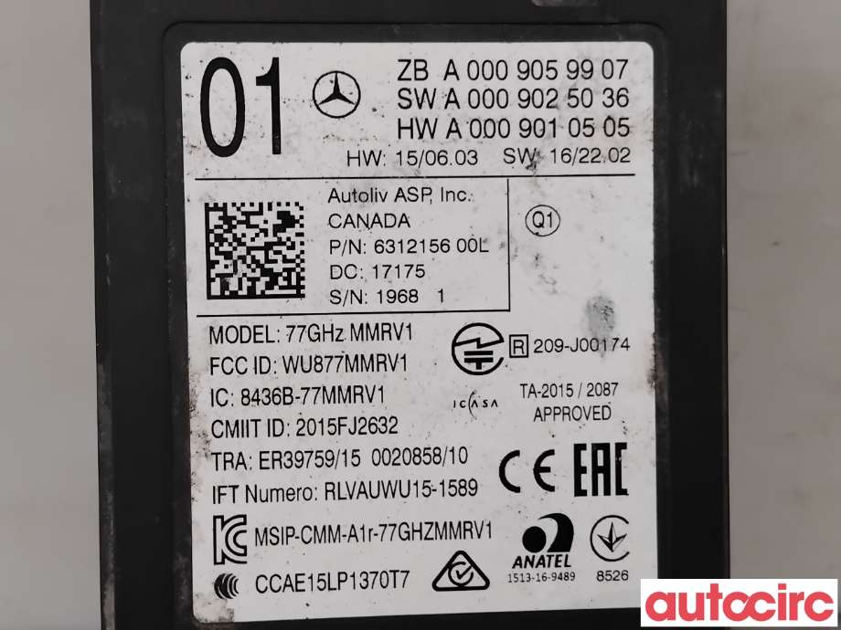 Sensor radar til Mercedes E-Klasse 2016-2023 (W213) (W213) (MERCEDES|A0009059907|MMRV1|A0009052611)
