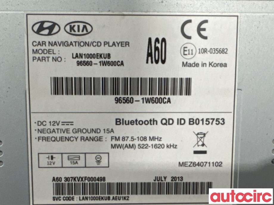 Bilstereo navigasjon til Kia Rio 2011-2017 Type III (KIA|965601W600|LAN1000EKUB|96560-1W600CA)