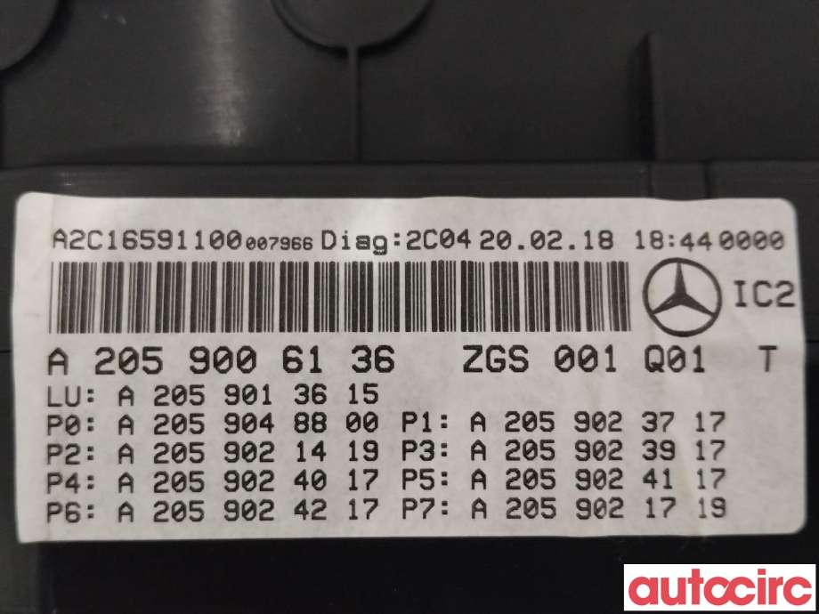 Instrumentpanel til Mercedes C-Klasse 2018-2021 (Fase 2) (W205) (W205) (MERCEDES|A2059006136)