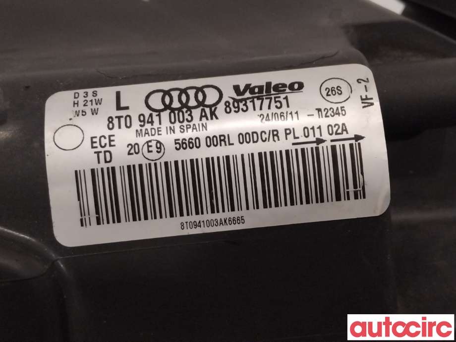Frontlykt venstre xenon til Audi A5 2007-2016 (Type I)  (AUDI|8T0941029AK)