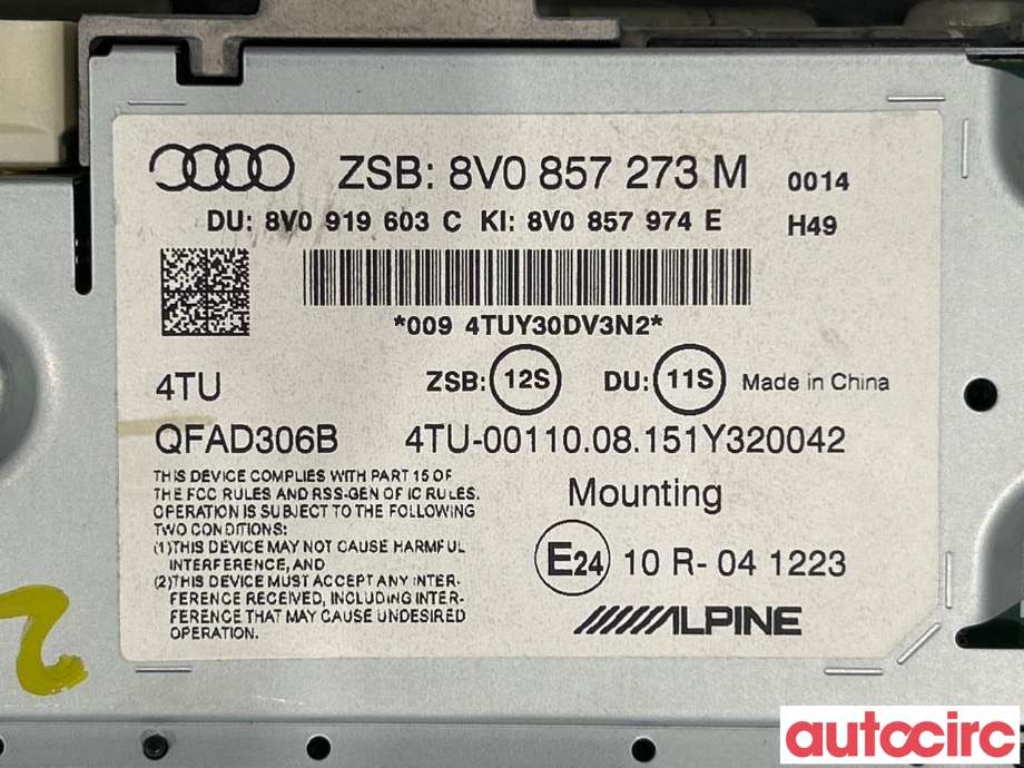Instrument kjørecomputer til Audi A3 2012-2016 (Type III, Fase 1)  (AUDI|8V0857273M)