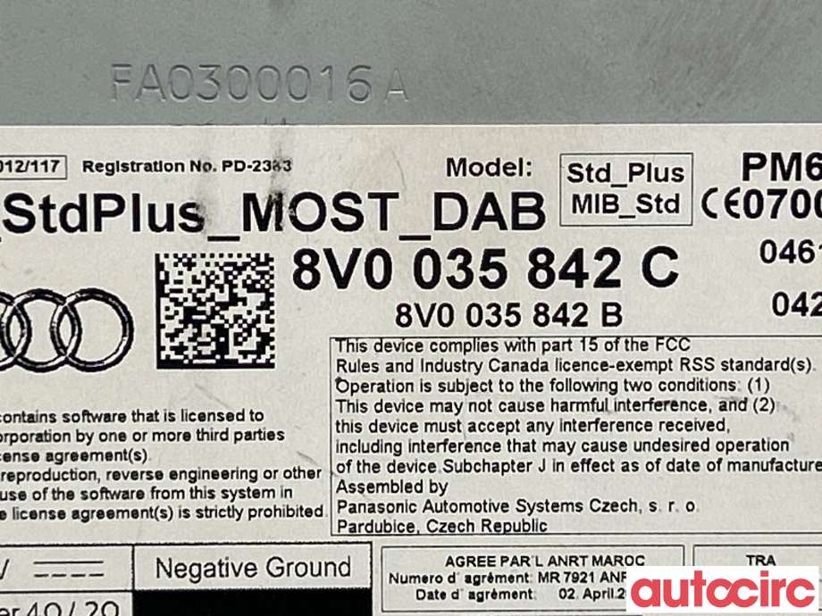 Bilstereo til Audi A3 2012-2016 (Type III, Fase 1)  (AUDI|8V0035842C)