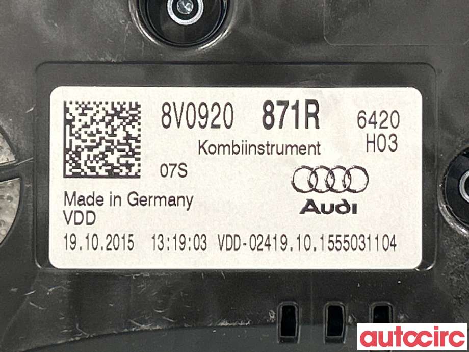 Instrumentpanel til Audi A3 2012-2016 (Type III, Fase 1)  (AUDI|8V0920871R)