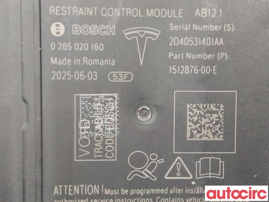 Airbag elektronikk til Tesla Model Y 2021-2024 (Type I) (TESLA|1512876-00-E|0285020160)