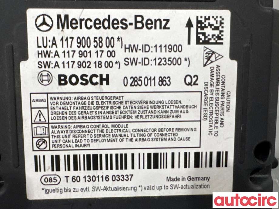 Airbag elektronikk til Mercedes A-Klasse 2012-2018 (W176) (W176) (MERCEDES|A1179009200|0285011863|A1179008600)