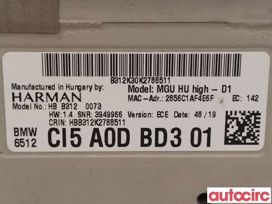 Bilstereo til BMW 5-Serie 2017-->> (G30/G31) (G30/G31) (BMW|65125A16A52|6512CI5A0DBD3)