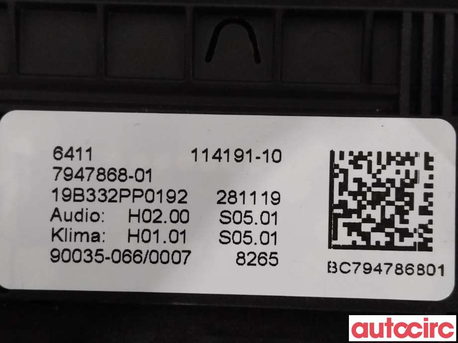 Varmeapparat betjening til BMW 5-Serie 2017-->> (G30/G31) (G30/G31) (BMW|61315A480C3|64117947868)