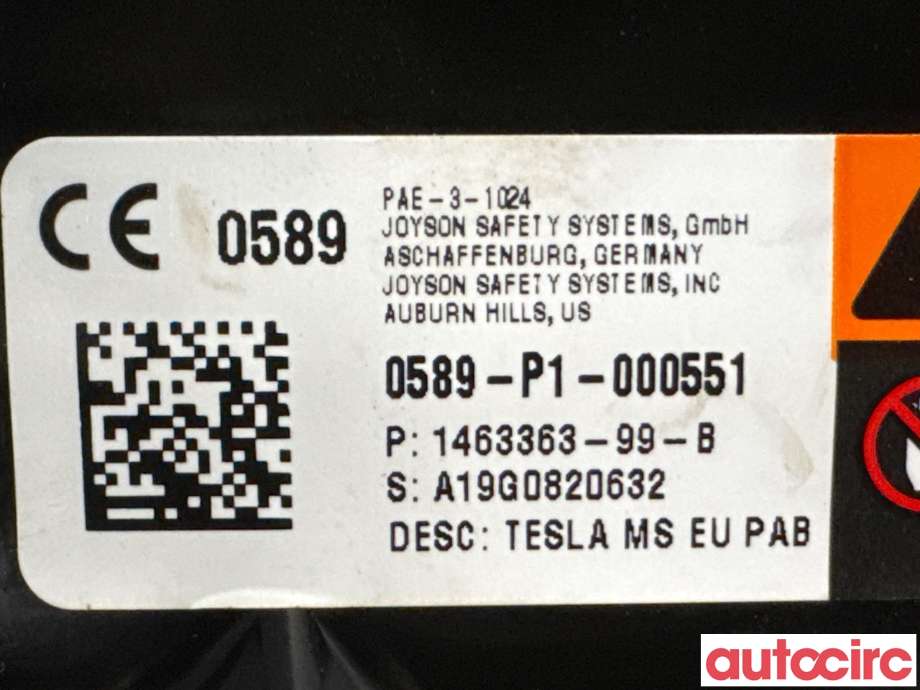 Airbag passasjer til Tesla Model S 2016-2021 (Fase 2) (TESLA|1022507-00-A||1463363-99-B)