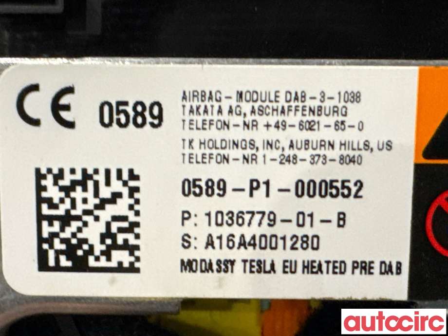 Airbag rattpute til Tesla Model S 2016-2021 (Fase 2)  (TESLA|1036779-01-B|0589-P1-000552)