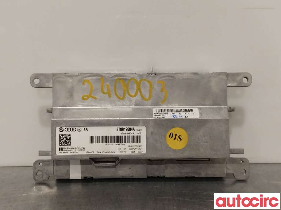 Multimedia display (MCU - Media Controller Unit) til Audi A5 2007-2016 (Type I)  (AUDI|8T0919604A)