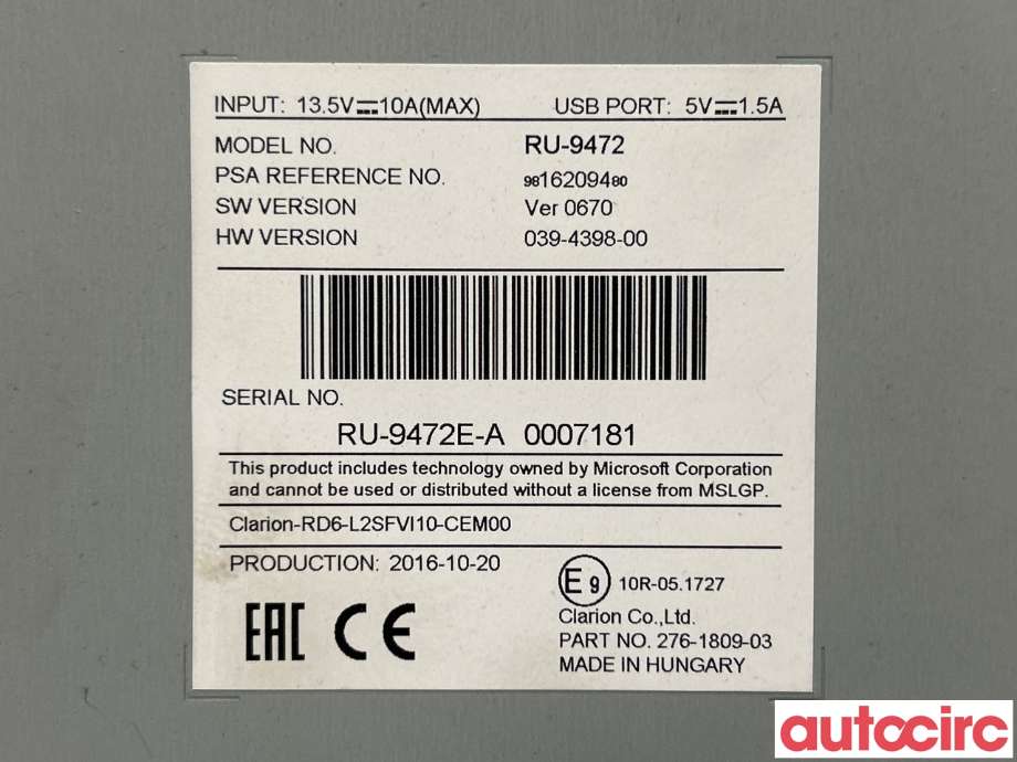 Bilstereo til Toyota Proace 2016-->> (Type II) (TOYOTA|SU001A7333|SU001A7186|9816209480)