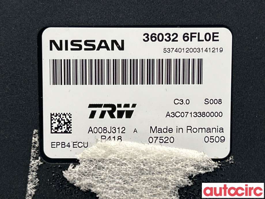 Styreenhet elektrisk parkbrems (EPB - Electric Parking Brake) til Nissan Qashqai 2014-2021 (Type II)  (NISSAN|360326FL0E)