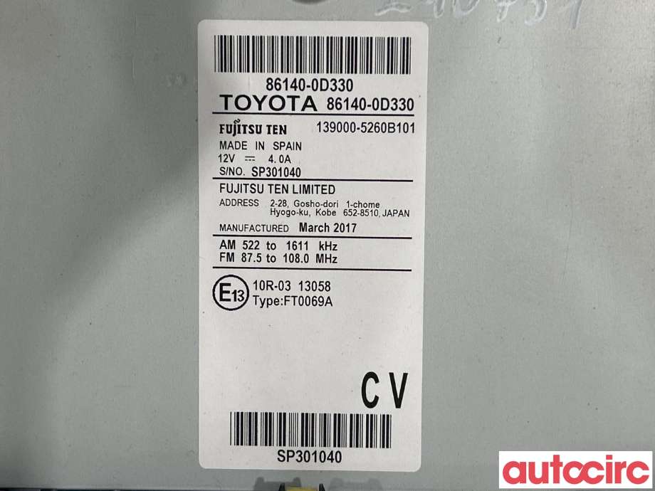 Bilstereo til Toyota Yaris 2014-2020 (Type III, Fase 2) (TOYOTA|861400D330)