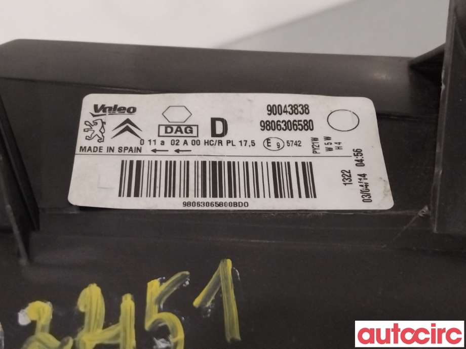 Frontlykt høyre halogen til Citroën Berlingo 2015-2019 (Type II, Fase 2) (CITROEN|9806306580|9004338)