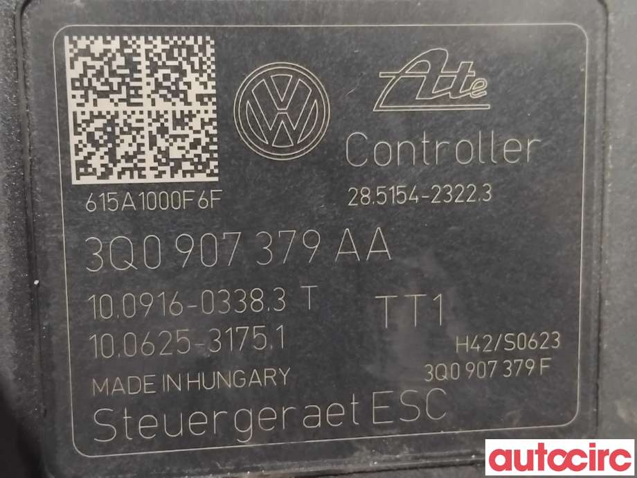 ABS sentral til Audi A3 2012-2016 (Type III, Fase 1) (AUDI|3Q0614517AA|100916-03383|3Q0614517AF)