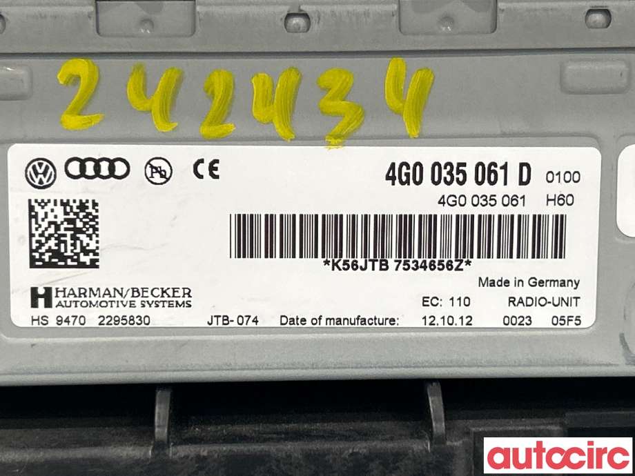 Bilstereo til Audi A4 2007-2014 (Type IV) (B8) (B8) (AUDI|4G0035061D|4G0035061DX)