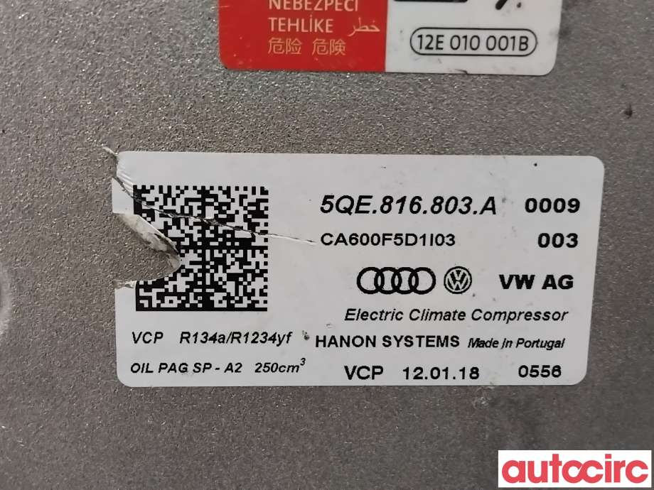 Aircondition kompressor til VW e-Golf 2017-2020 (Fase 2)  (VOLKSWAGEN|5QE816803A|CA600F5D1I03|5QE816803K)