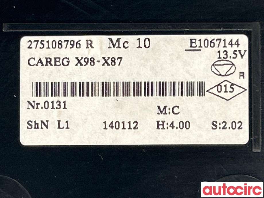 Varmeapparat betjening til Renault Clio 2012-2016 (Type IV, Fase 1)  (RENAULT|275108796R)