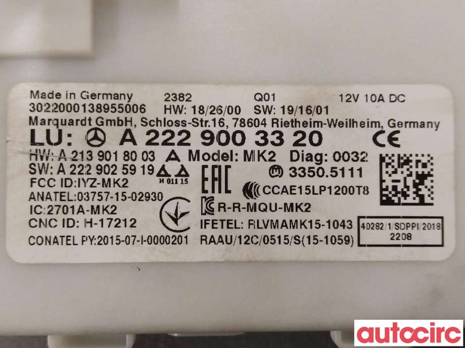 Styreenhet nøkkelfri/keyless til Mercedes EQC 2019-->>  (MERCEDES|A2229003320)