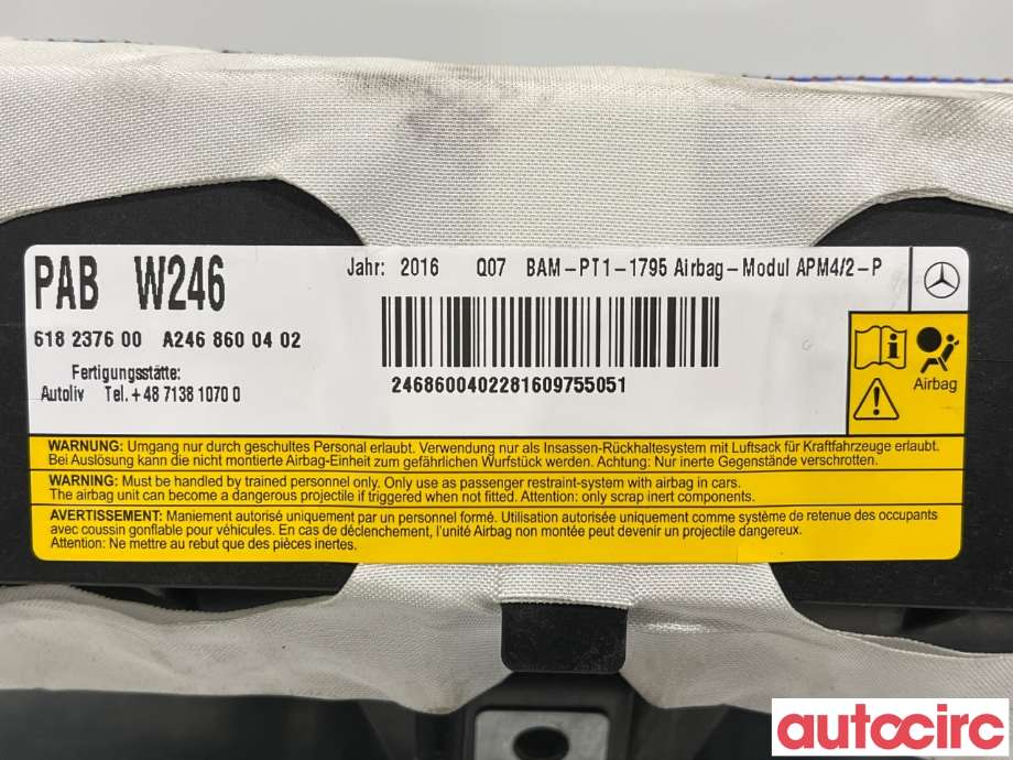 Airbag passasjer til Mercedes B-Klasse 2011-2018 (W246) (W246) (MERCEDES|A2468600402|2468600402)