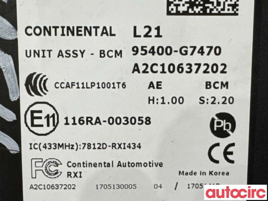 Styreenhet comfort (BCM) til Hyundai Ioniq Electric 2016-2019 (Fase 1) (HYUNDAI|95400G7470|A2C10637202|95400-G7470)