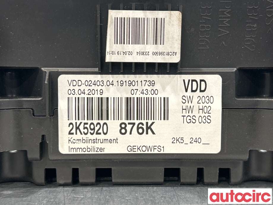Instrumentpanel til VW Caddy 2015-2020 (Type III, Fase 3)  (VOLKSWAGEN|2K5920876K)