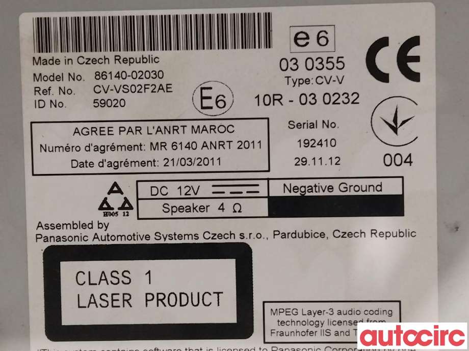 Bilstereo til Toyota Auris 2013-2015 (Type II, Fase 1)  (TOYOTA|8614002030)