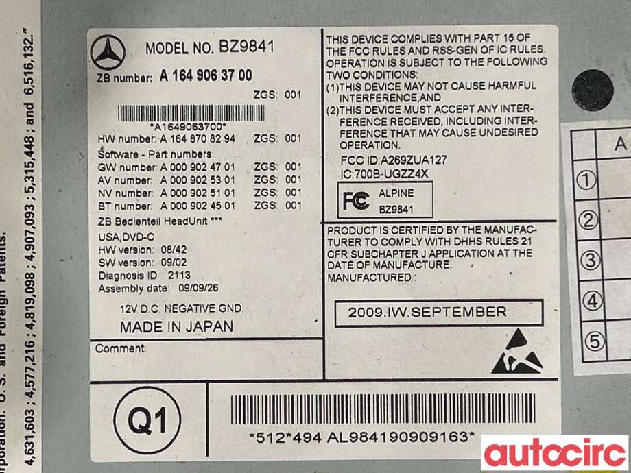 Bilstereo til Mercedes GLK 2008-2015 (X204) (X204) (MERCEDES|A1649007301|A1649063700)