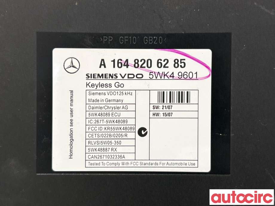 Styreenhet nøkkelfri/keyless til Mercedes GLK 2008-2015 (X204) (X204) (MERCEDES|A1648206285)