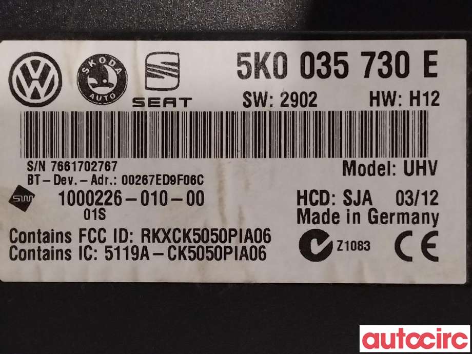 Styreenhet diverse til Škoda Octavia 2009-2013 (Type II, Fase 2)  (SKODA|5K0035730E)