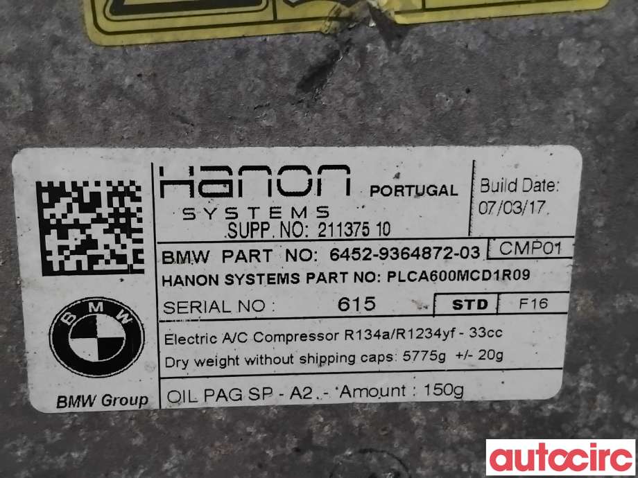 Aircondition kompressor til BMW 5-Serie 2017-->> (G30/G31) (G30/G31) (BMW|64529496106|PLCA600MCD1R09|6452-9364872)