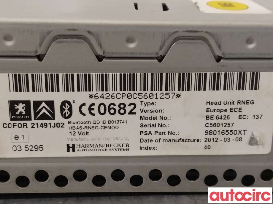 Bilstereo til Peugeot 3008 2009-2016 (Type I)  (PEUGEOT|1616962480|98016550XT)