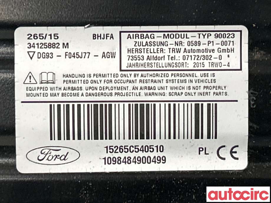 Airbag kne til Ford Mondeo 2014-2019 (Type V, Fase 1)  (FORD|2134828|DG96-FD45J77-AGW)
