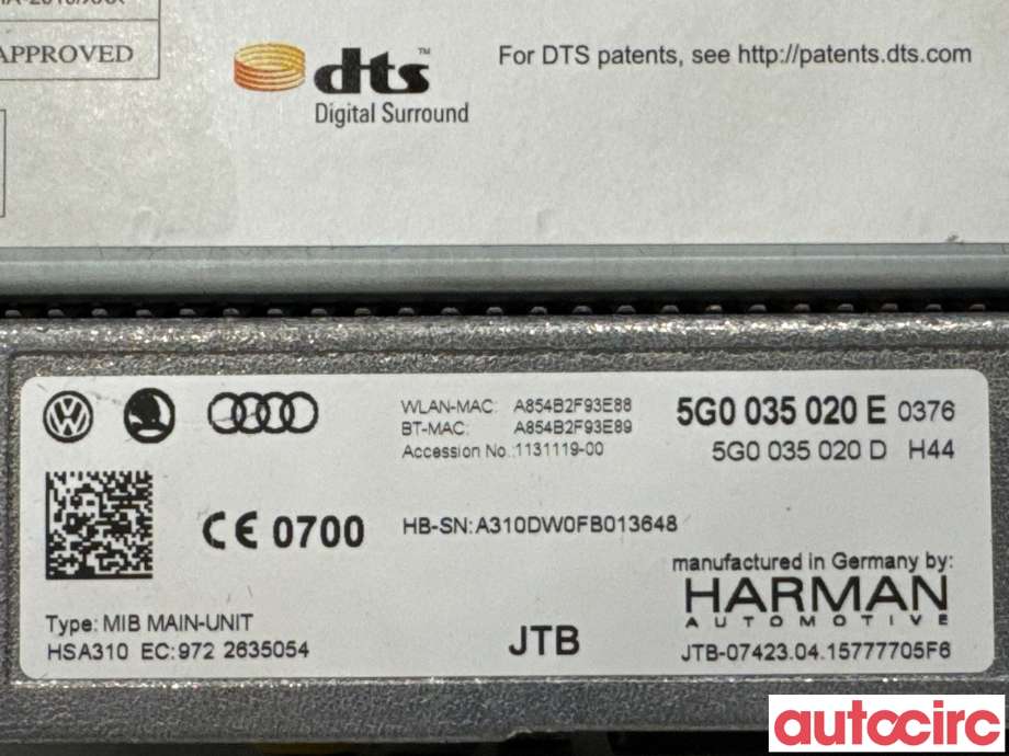Bilstereo navigasjon til VW e-Golf 2014-2017 (Fase 1)  (VOLKSWAGEN|5G0035020E|HSA310)