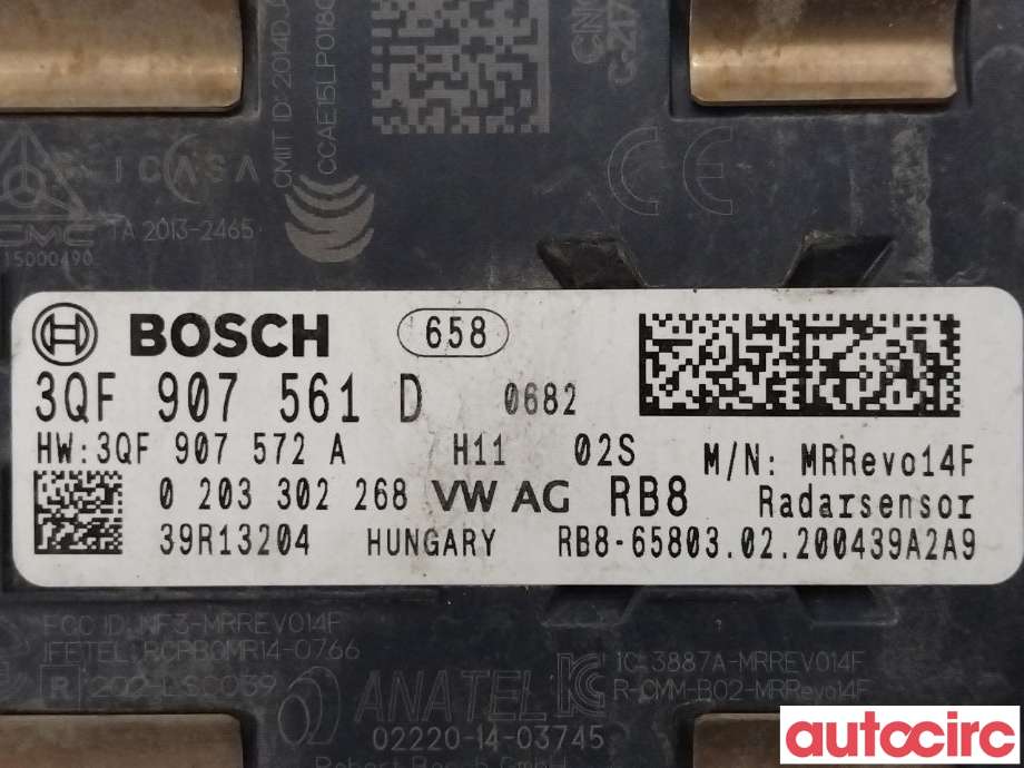 Sensor radar til Škoda Octavia 2017-2020 (Type III, Fase 2)  (SKODA|3QF907561D)