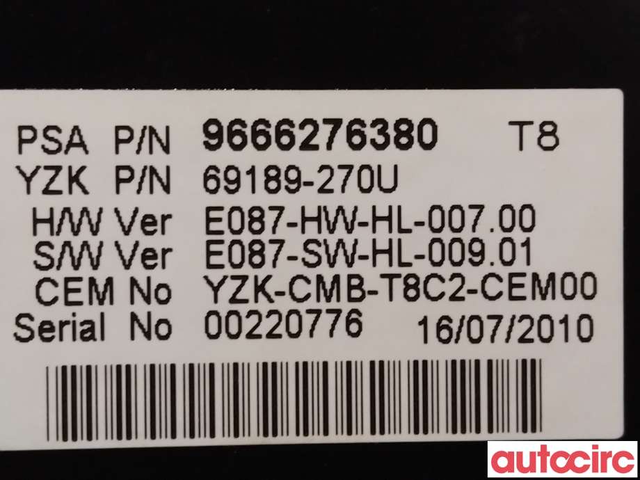 Instrumentpanel til Peugeot 5008 2010-2017 (Type I)  (PEUGEOT|6103Y4|9666276380)