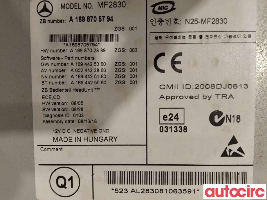 Bilstereo til Mercedes A-Klasse 2005-2012 (W169) (W169) (MERCEDES|A1698705794)